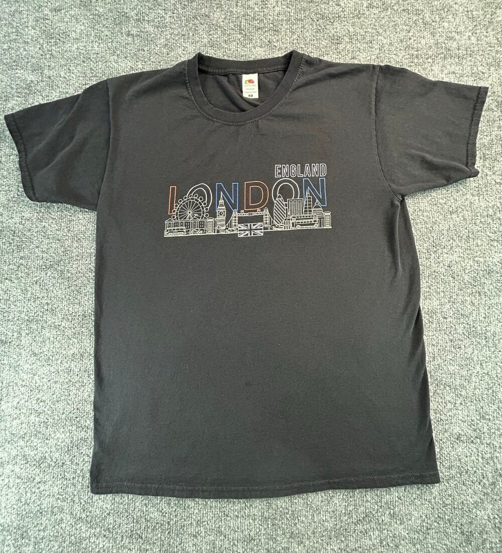London England Skyline Graphic T Shirt Men's Black Travel Tourist Tee - Picture 1 of 5